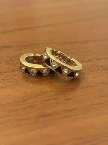 빈티지 골드 블랙 후프 귀걸이