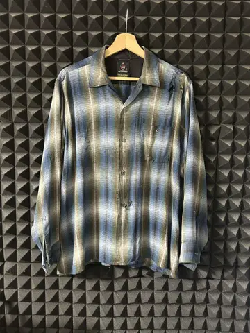 60s B.V.D. 옴브레 레이온 셔츠 vintage 보로 오픈 카라