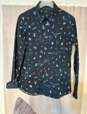 폴스미스 아트풀 오브젝트 꽃무늬 애니멀 올 패턴 셔츠 네이비