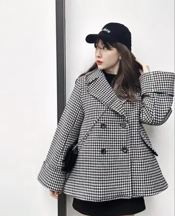 오버사이즈 더블 브레스트 체크 코트