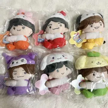 [미사용] 나니와단시 산리오 봉제 인형 클립 마스코트 6개 세트