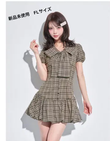 다리치 빅 리본 벌룬 체크 미니 원피스 FL