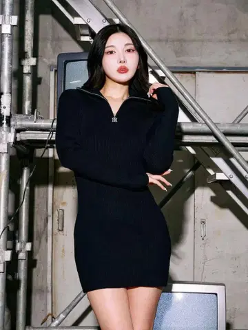 Darich 다리치 하프 지퍼 리브 니트 미니 원피스 F-L 사이즈