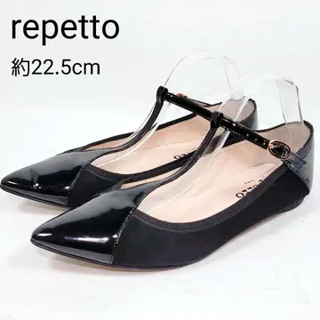 [새상품급] 레페토 플랫 약 22.5cm T스트랩 에나멜 스웨이드 블랙