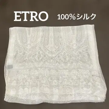 ETRO 100% 실크 스톨 스카프 페이즐리 크림 베이지