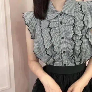 안미르 슬리브리스 프릴 상의 깅엄 체크