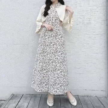 an another angelus 참 부착 롱 원피스 꽃무늬 레트로