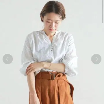 택 포함 새상품 놈브르 임페어 면 로운 스트라이프 개더 블라우스