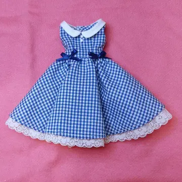 22cm 사이즈 인형 의류 핸드메이드 파랑 체크