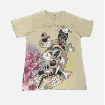 Ed Hardy 스컬 티셔츠 베이지 이글 꽃 usa 제작 y2k