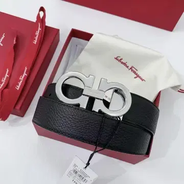 [새상품] Ferragamo 간치니 은 버클 리버서블 벨트 실버