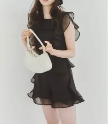 SNIDEL 오간자 프릴 블라우스 오간자 프릴 숏팬츠 셋업
