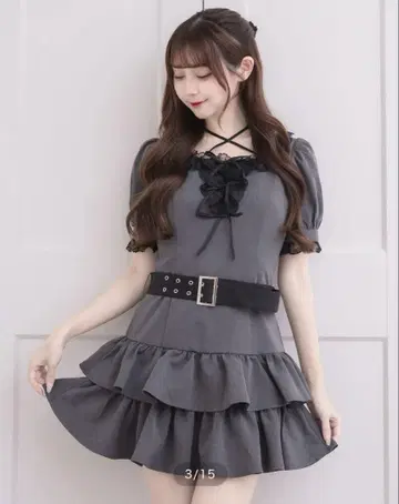 pium 레이스 프릴 티어드 미니 원피스