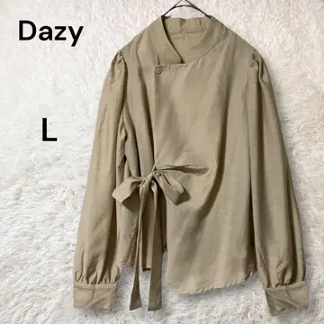 Dazy 사이드 오픈 스탠드 카라 셔츠 사이드 리본 베이지 L