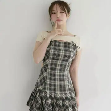 andmary Karen check mini dress beige