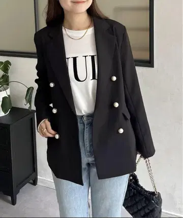 블랙 더블 브레스트 자켓