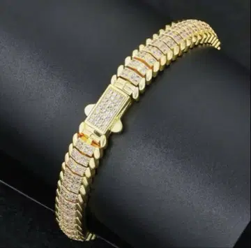 새상품 17.78cm 9mm 구리 큐빅 지르코니아 팔찌 힙합