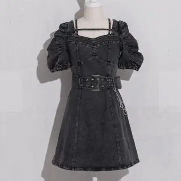 pium 크로스 테이프 벨트 미니 원피스 블랙 데님