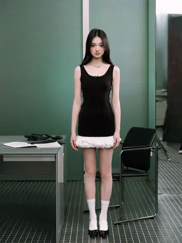 Frill slim mini dress