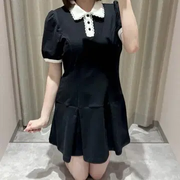 An MILLE 레이스 턱 플레어 아폴로 OP 미니 원피스 안미르