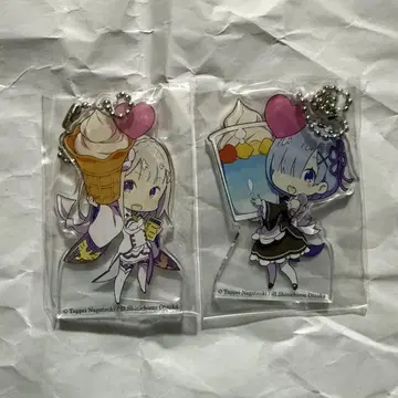 리제로 미니스톱 콜라보 한정판 아크릴 키링 에밀리아 렘 세트