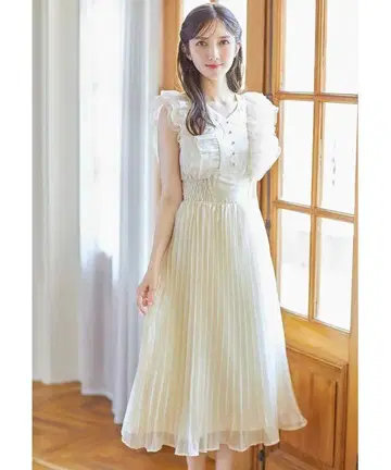 tocco closet 허리 셔링 튤 프릴 플리츠 원피스