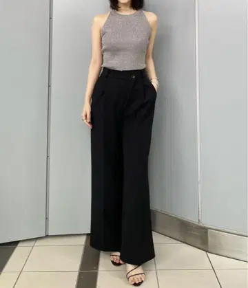 anuans 아뉴앙스 슬라이드 허리 세미 와이드 팬츠 블랙 M 사이즈