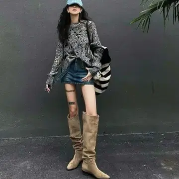 미사용 새상품 베이지 스웨이드 니하이 부츠 박스 포함 왕홍 한국