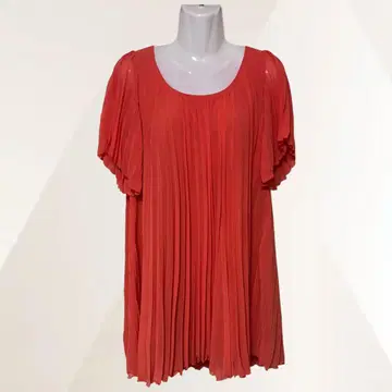 알파베츠 알파벳 튜닉 오렌지 여성용 반팔 플리츠