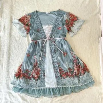axes femme 레이스업 꽃무늬 프릴 원피스 M