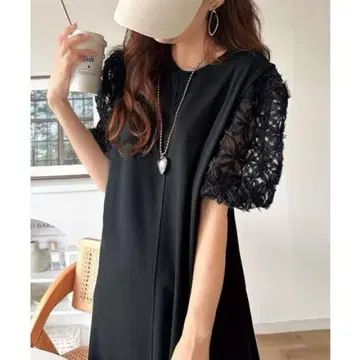 클래식 엘프 소매 꽃무늬 튤 도킹 원피스