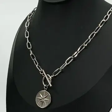 빈티지 나침반 모티브 실버 목걸이 토글