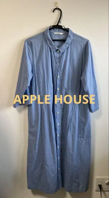 Abuching Apple House 파랑 셔츠 원피스 7부 소매