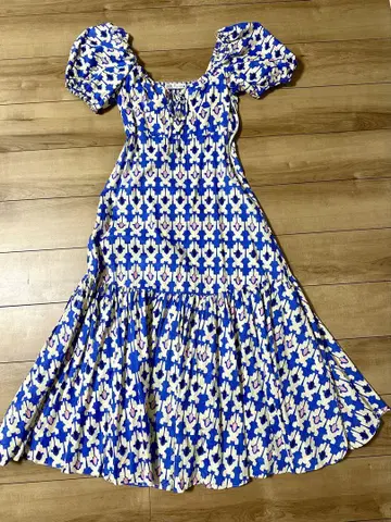 ZARA 파란색과 화이트 꽃무늬 롱 원피스