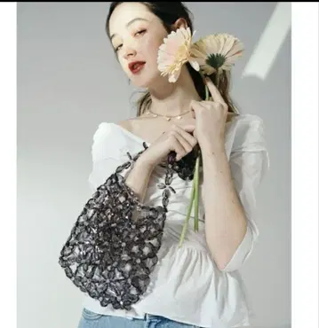 플라워 비즈 백 (파우치 포함)