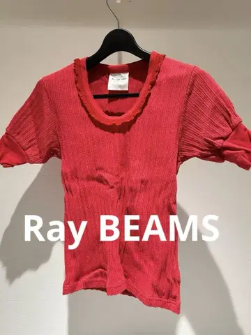 Ray BEAMS 리브 반팔 니트 레드