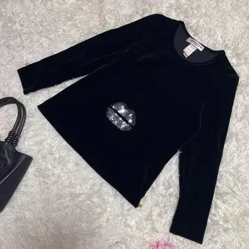 컨디션 최상 소니아 리키엘 긴팔 티셔츠 블랙 벨로아 프랑스제 스팽글 M