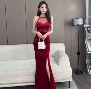 버건디 벨벳 드레스