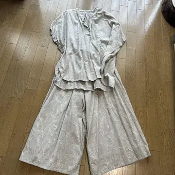 그레이 린넨 혼방 셋업 와이드 팬츠