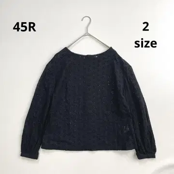 6325 [새상품급] 45R 컷워크 블라우스 도감평 컷워크 블라우스 블랙