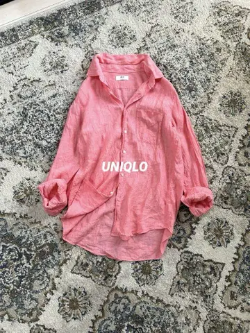 새상품급 UNIQLO 유니클로 린넨 오버 사이즈 셔츠 핑크