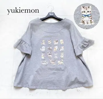 yukiemon 유키에몬 아기 고양이 도감 파라솔 티셔츠 그레이 프릴