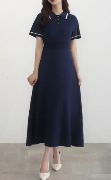 네이비 반팔 니트 원피스 폴로 스타일