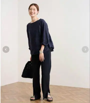 프레임워크 린넨 블라우스 네이비