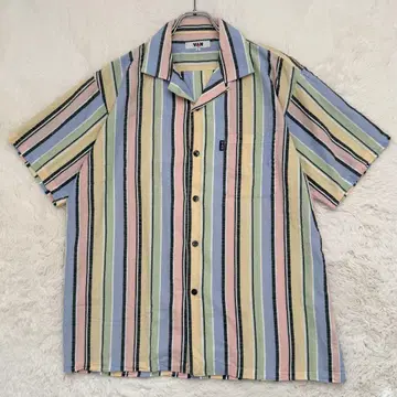 van jacket 멀티 컬러 오픈 카라 스트라이프 반팔 셔츠 L