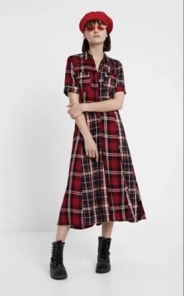 Desigual 데시구알 자수 체크 셔츠 원피스