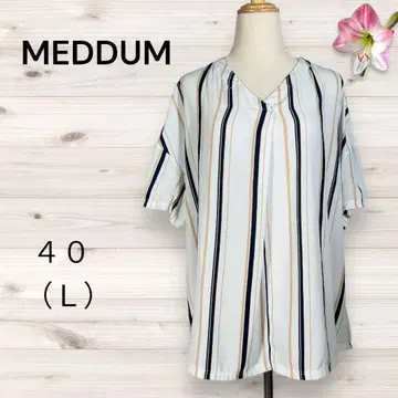 [MEDDUM] 메듀움 (40) 스트라이프 블라우스 드롭 숄더 화이트