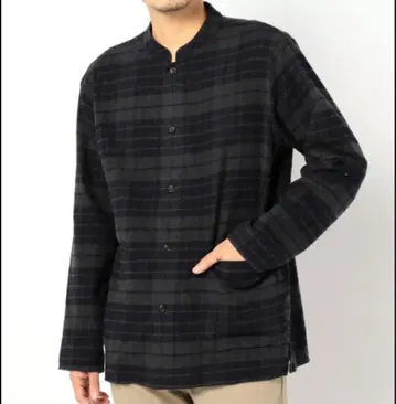 SHIPS 넬 체크 블루종 스탠드 셔츠 다크 그레이