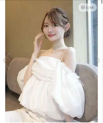 프레이 아이디 오프숄 퍼프 슬리브 블라우스 워셔블 화이트