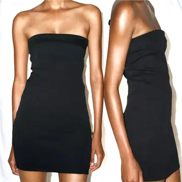 ZARA 블랙 스트랩리스 인터락 원피스 베어 원피스 S